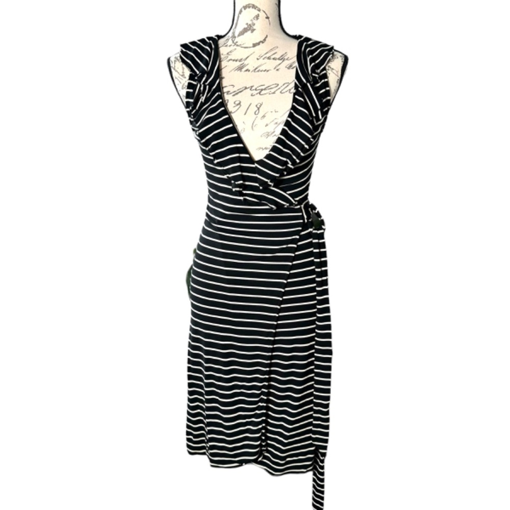Women's | Banana Republic | Black White Stripped Ruffle Wrap Tianna Dress - XS